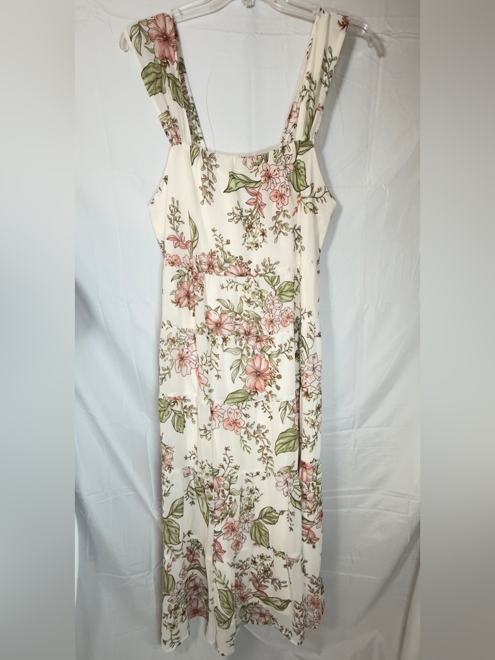 Forever 21 Gorgeous Cream Floral Maxi Dress with Pink & Green Print